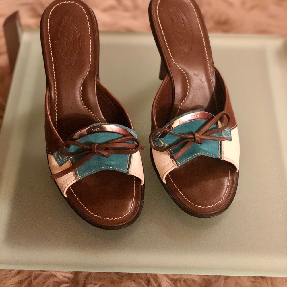 Tod’s Color-block Slide Sandal- Brown, cream, Aqua